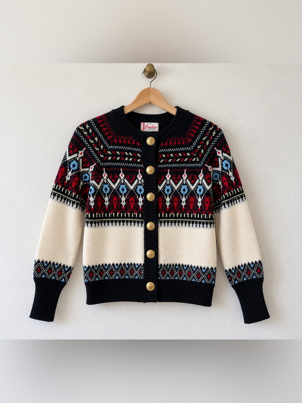 Vintage Bradley Virgin Wool Cardigan Sweater Women’s Small Fair Isle Ski